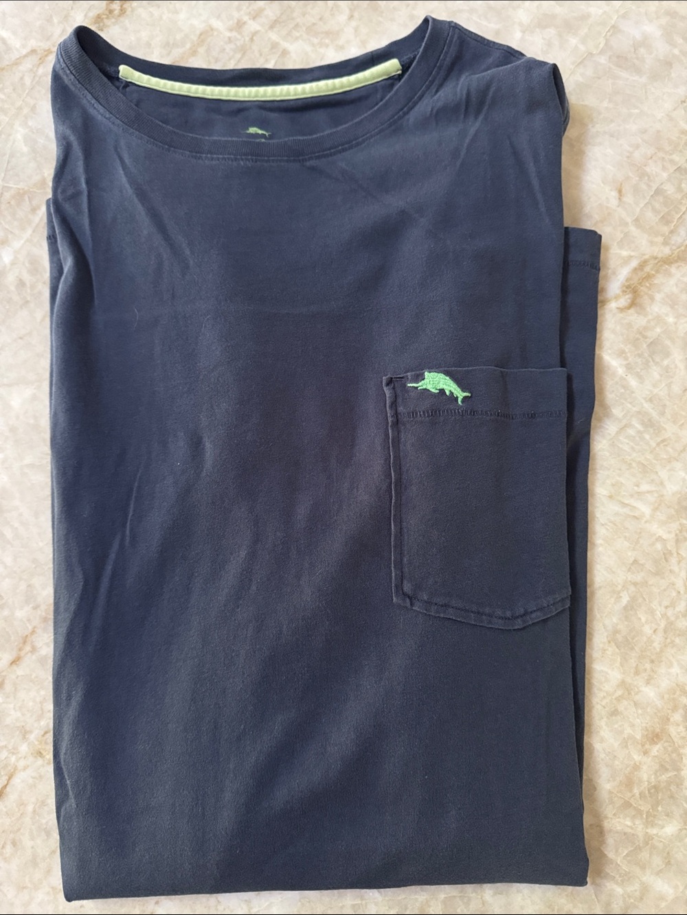 Tommy Bahama Navy Long Sleeve Pocket Tee with Lime Green Logo
